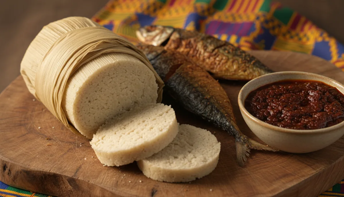 Kenkey Ganez me Peshk të Fërguar dhe Shito