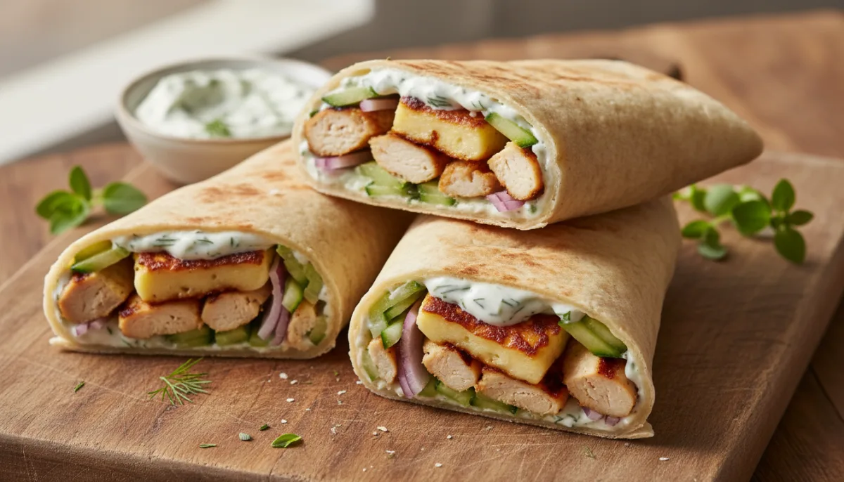 Greek Chicken and Halloumi Wraps
