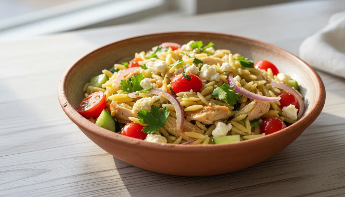 Salade Grecque de Poulet et Orzo