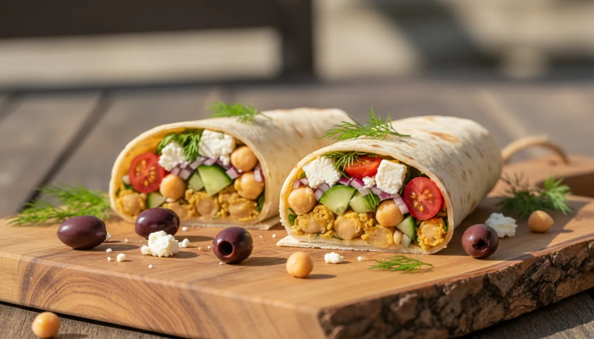 Greek Chickpea and Feta Salad Wraps