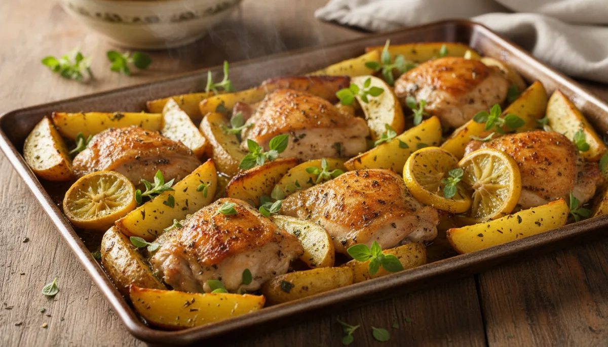 Greek Lemon Herb Chicken and Potato Bake