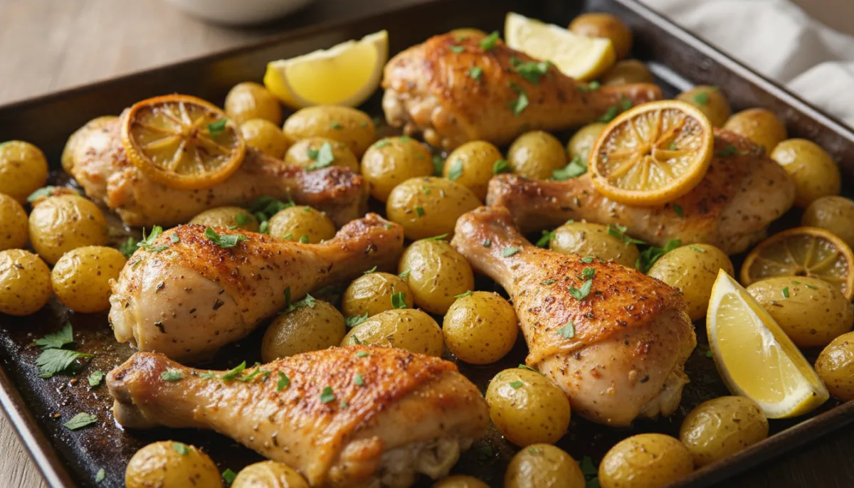 Greek Lemon Herb Chicken and Potato Traybake
