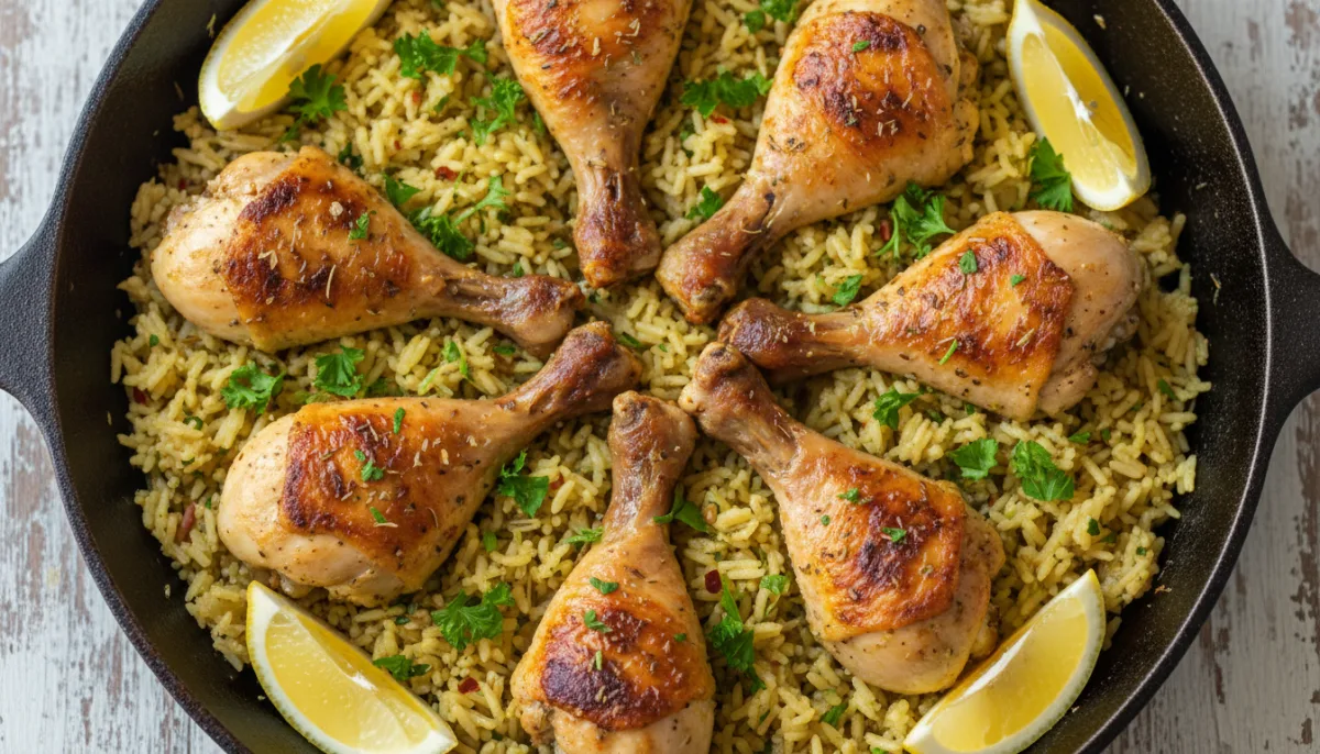 Greek Lemon Herb Chicken and Rice Skillet