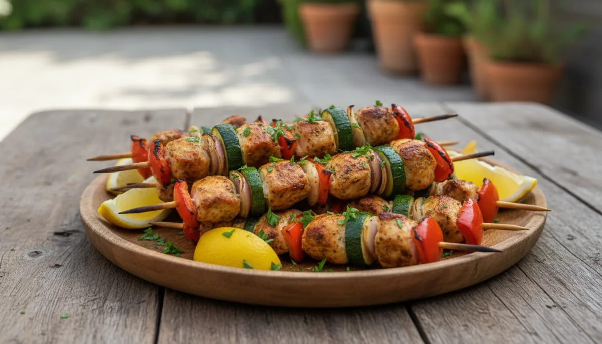 Greek Lemon Herb Chicken and Vegetable Skewers