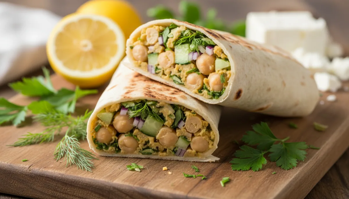 Mbështjellëse me Sallatë Qiqrash Greke me Limon dhe Erëza