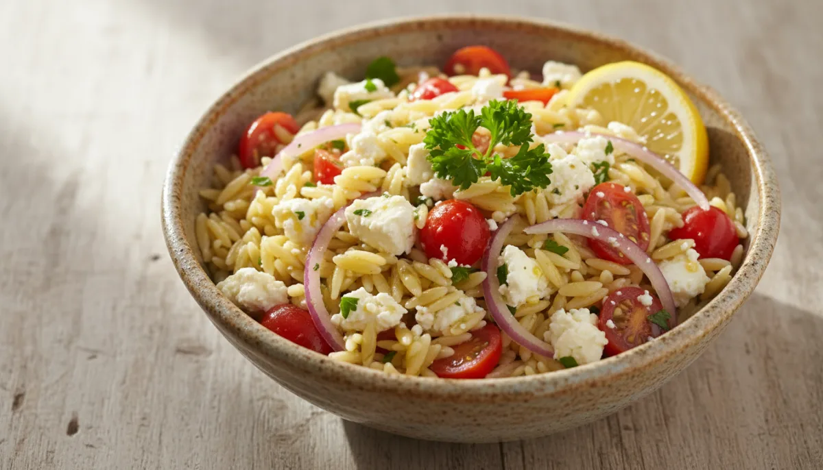 Greek Lemon Herb Orzo Salad with Feta