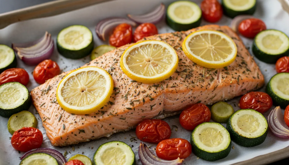 Greek Lemon Herb Salmon with Roasted Vegetables