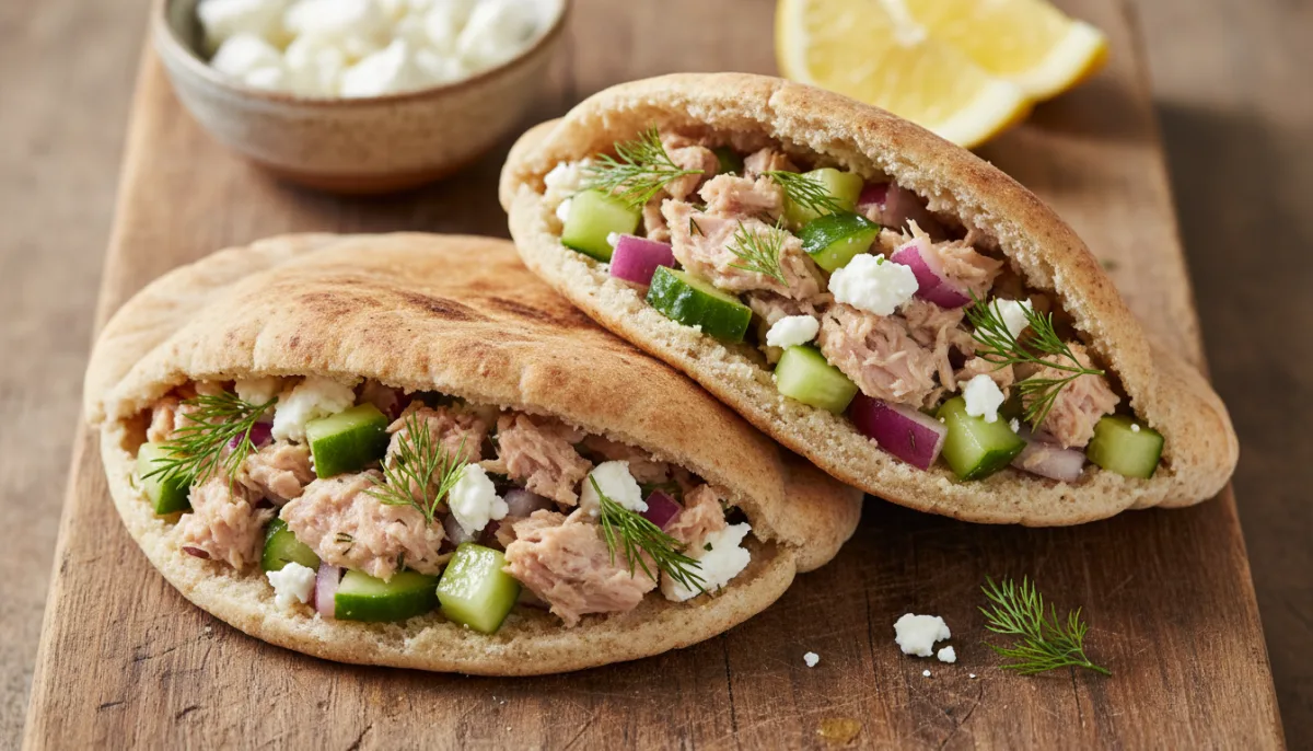 Pitas de Salade de Thon Grecque au Citron et aux Herbes