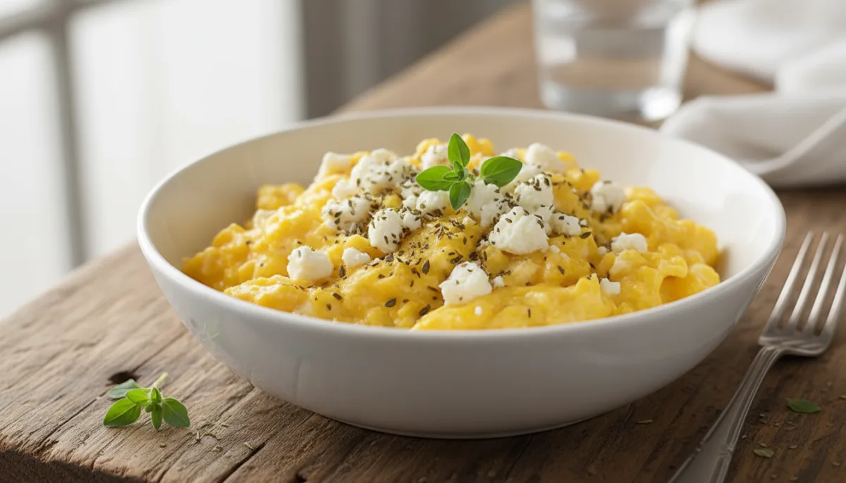 Greek Scrambled Eggs with Feta and Oregano