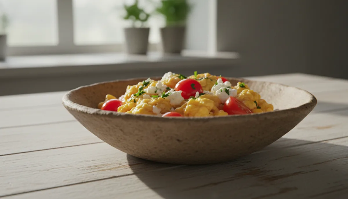 Greek Scrambled Eggs with Tomatoes and Feta