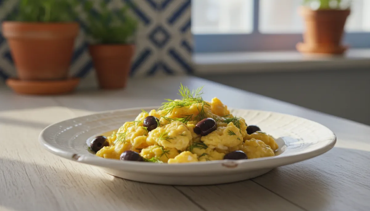 Greek Yogurt and Dill Scramble with Olives