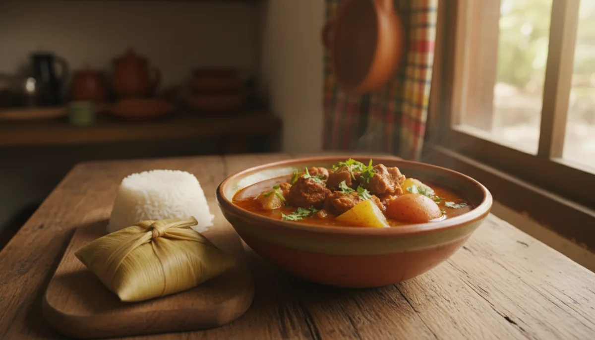 Kak'ik Guatemalan (Supë me Gjel Deti) me Oriz të Bardhë dhe Tamale