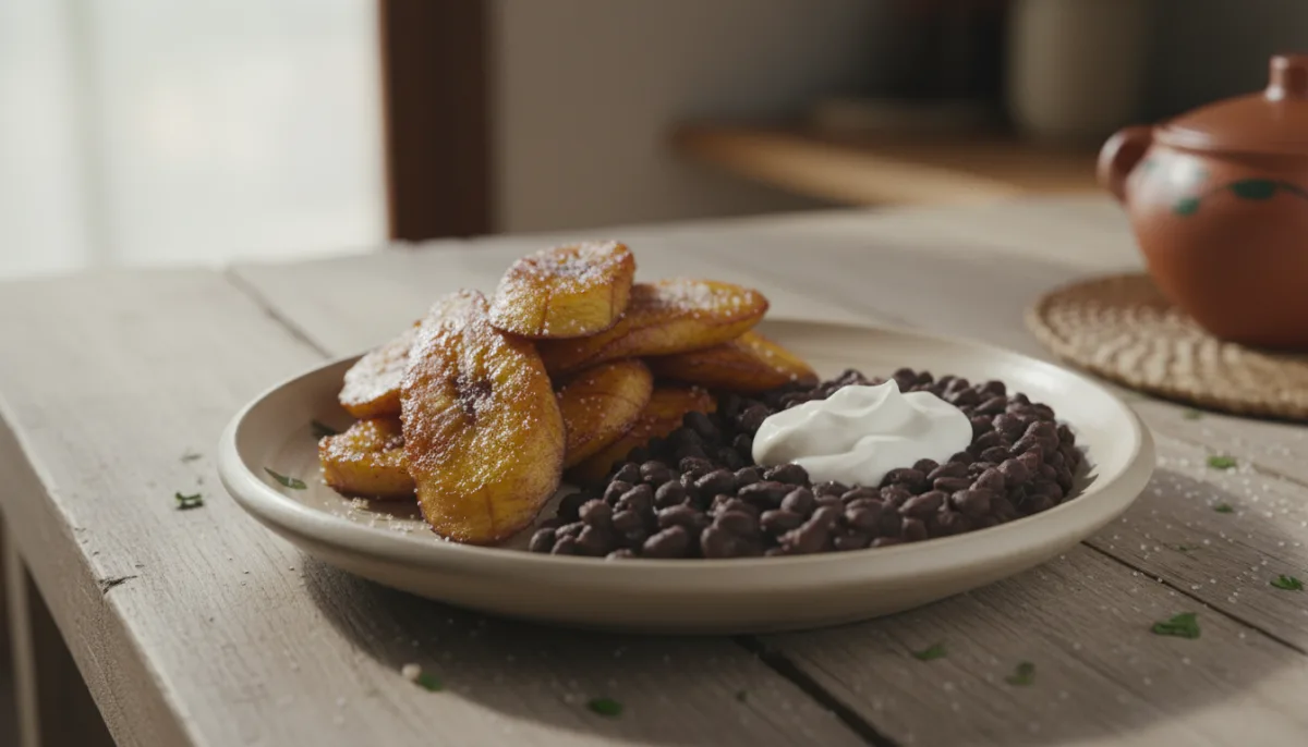Sweet Fried Plantains with Refried Beans and Sour Cream (Guatemalan Style)