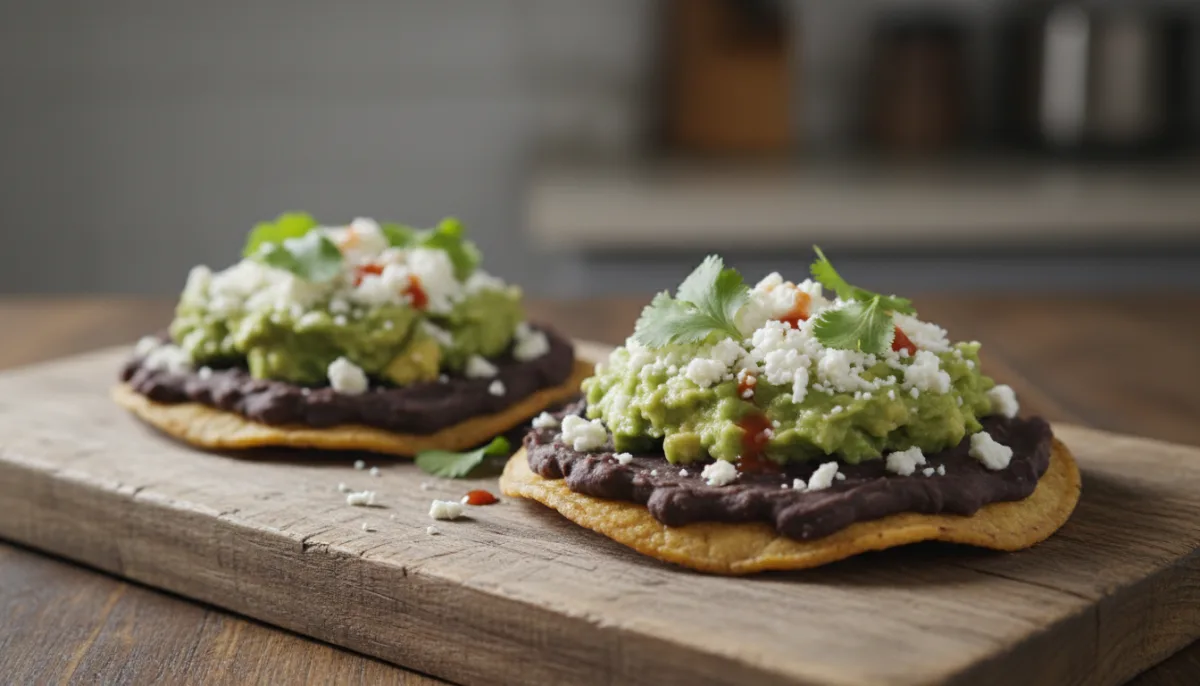 Guatemalan Tostadas with Refried Beans, Avocado, and Queso Fresco