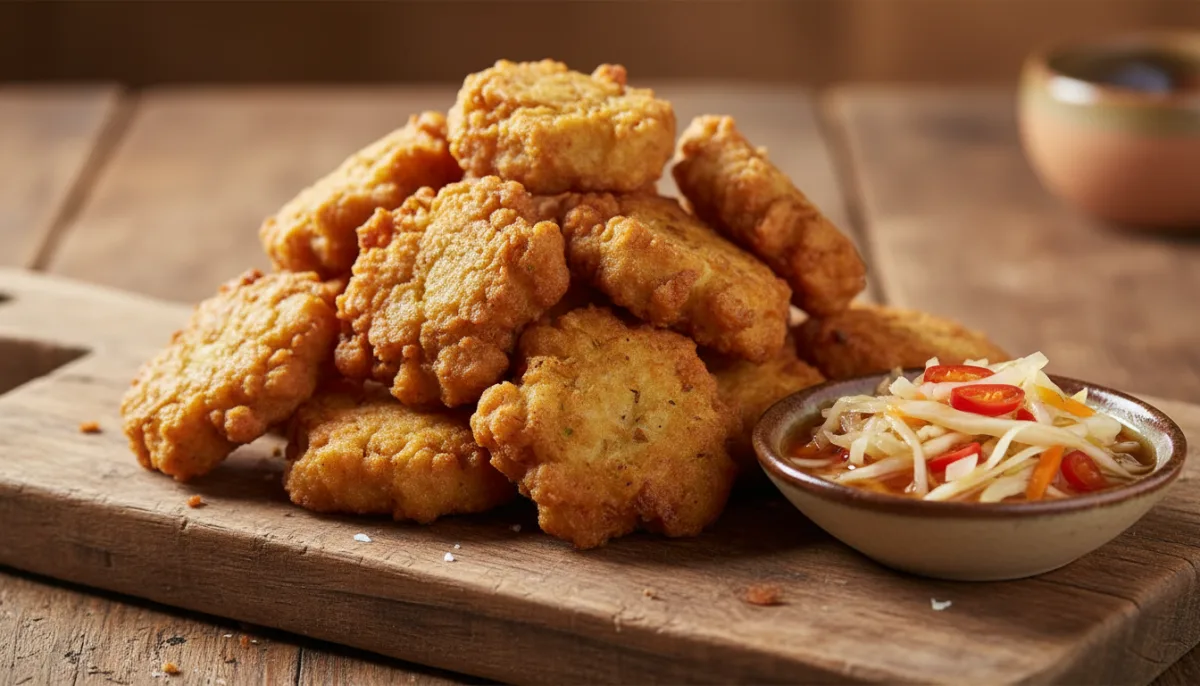 Haitian Accra de Morue with Spicy Pikliz Dipping Sauce