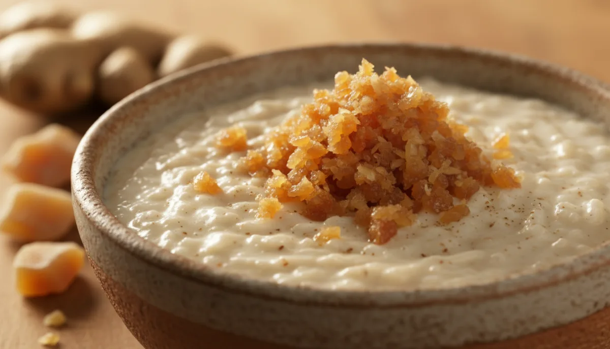 Haitian Coconut and Ginger Rice Pudding with Candied Ginger