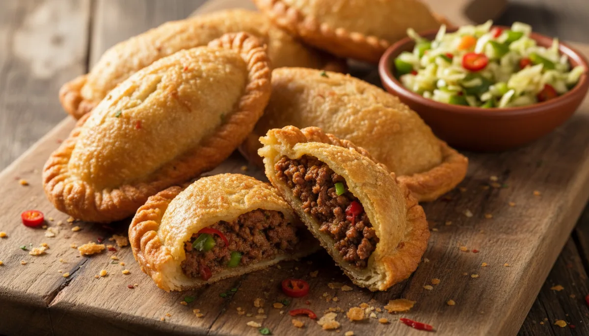 Haitianische Pâté Kode (frittierte Pasteten) mit würziger Rindfleischfüllung