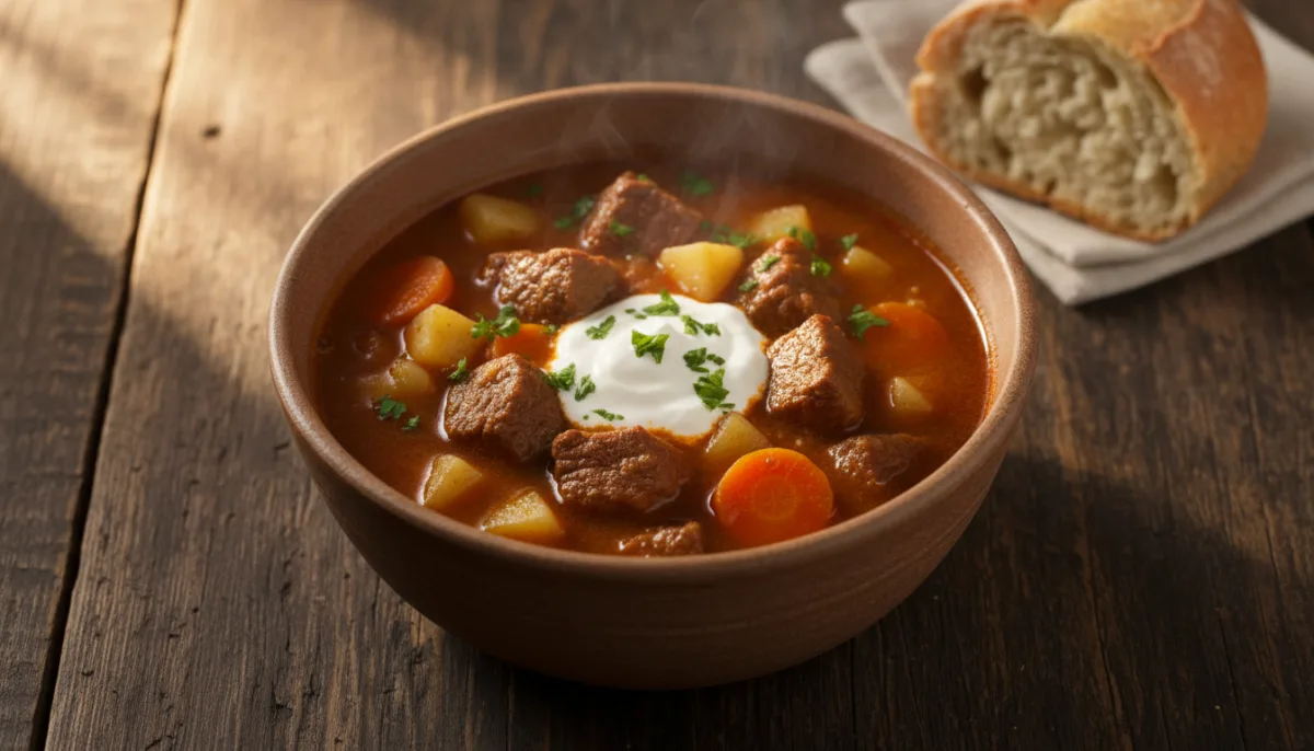 Herzhafte Ungarische Gulaschsuppe mit Rindfleisch und Paprika