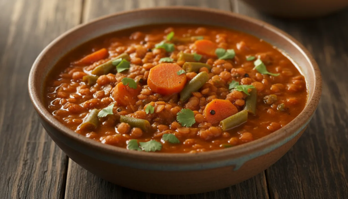 Sambar Indian me Thjerrëza dhe Perime me Erëza