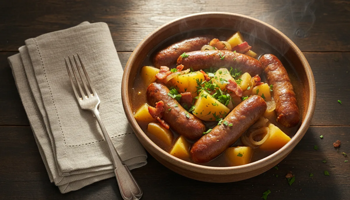 Coddle Irlandez i Pasur me Salcice, Mish Derri dhe Patate