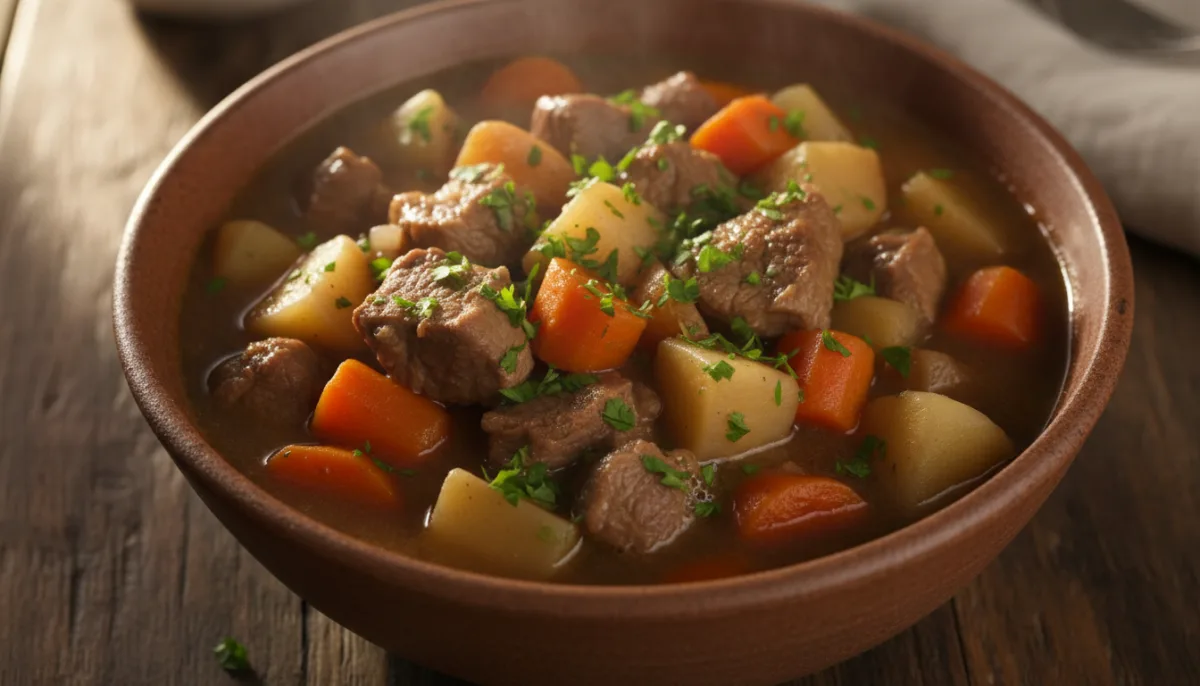 Gjella e Pasur Irlandeze me Mish Qengji, Guinness dhe Perime Rrënjore