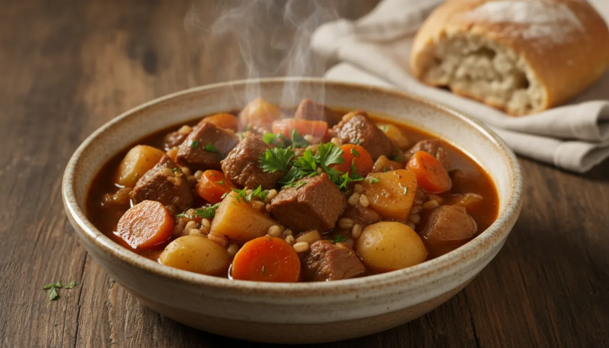 Traditional Irish Lamb Stew with Root Vegetables and Pearl Barley