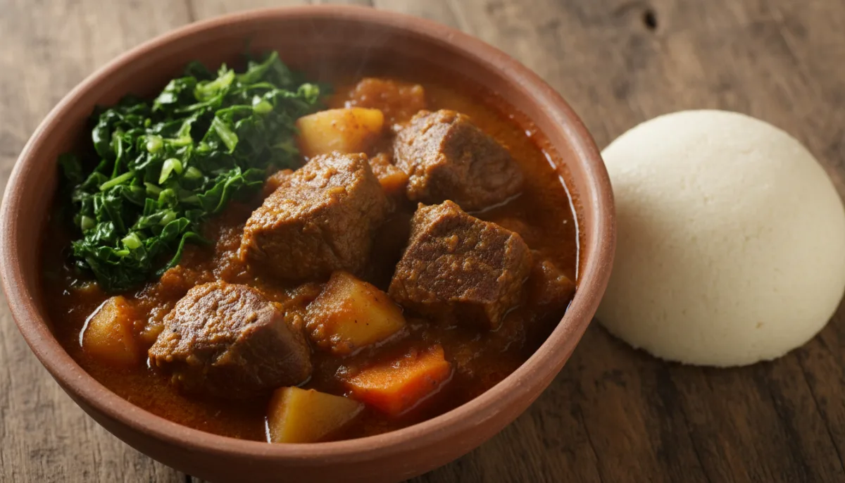 Authentic Kenyan Beef Stew with Sukuma Wiki and Ugali
