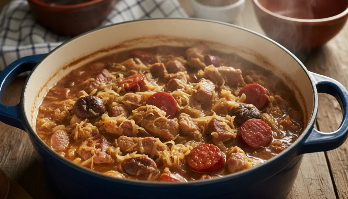 Classic Polish Hunter's Stew (Bigos) with Sauerkraut and Smoked Sausage
