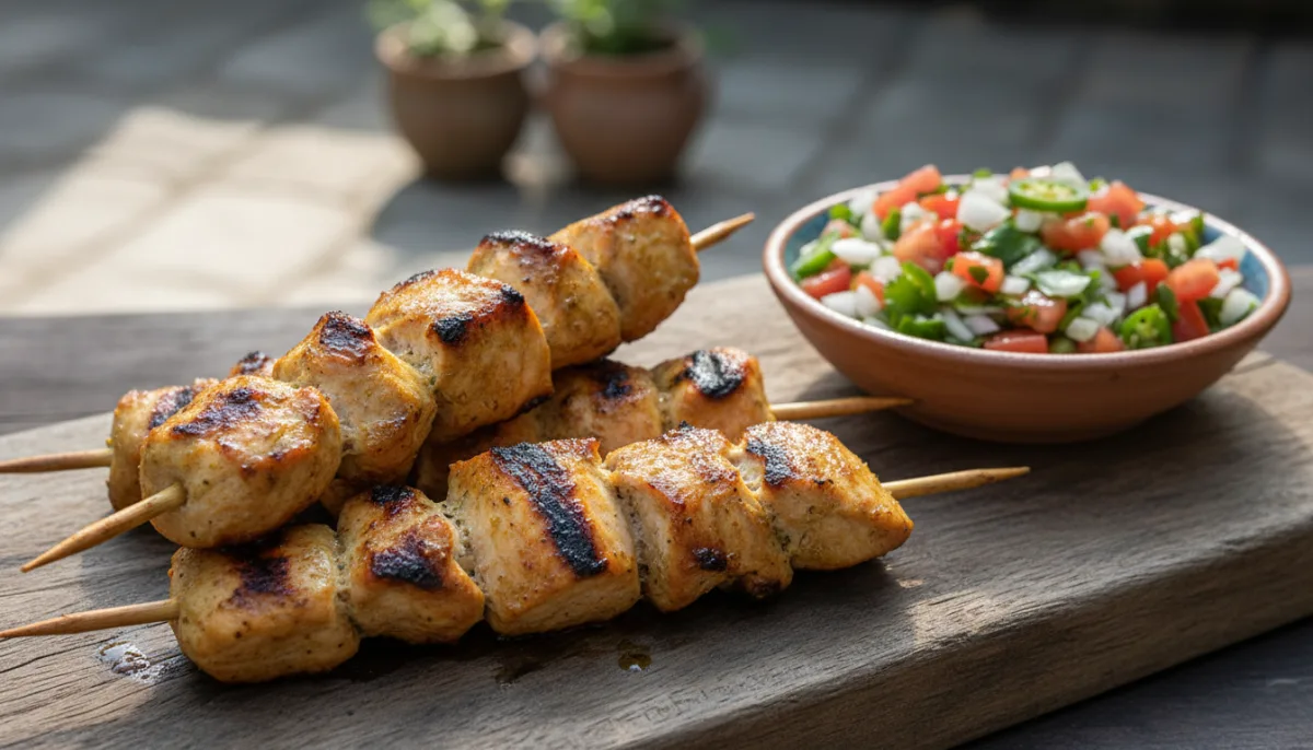 Honduran Grilled Chicken Skewers with Chimol (Pinchos de Pollo)