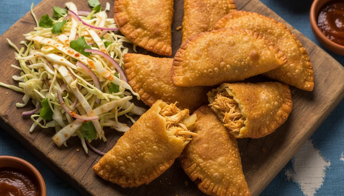 Crispy Honduran Chicken Pastelitos with Zesty Cabbage Slaw