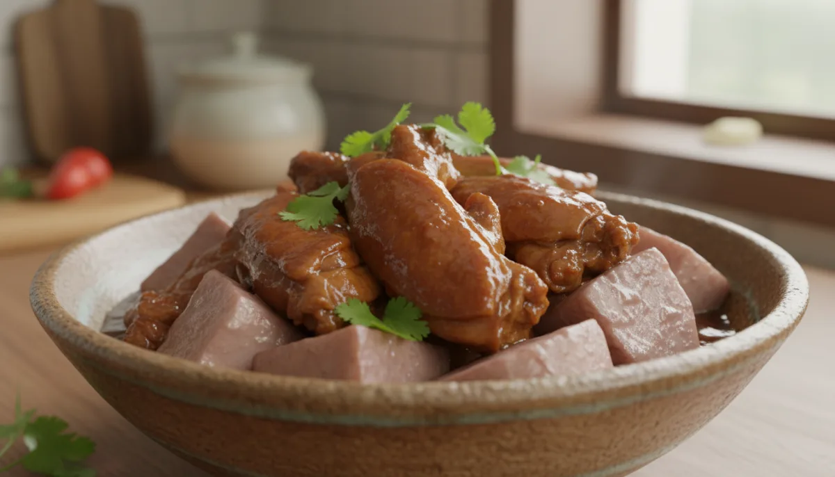 Rosë Pate me Rosa dhe Taro në Stil Hong Kongu