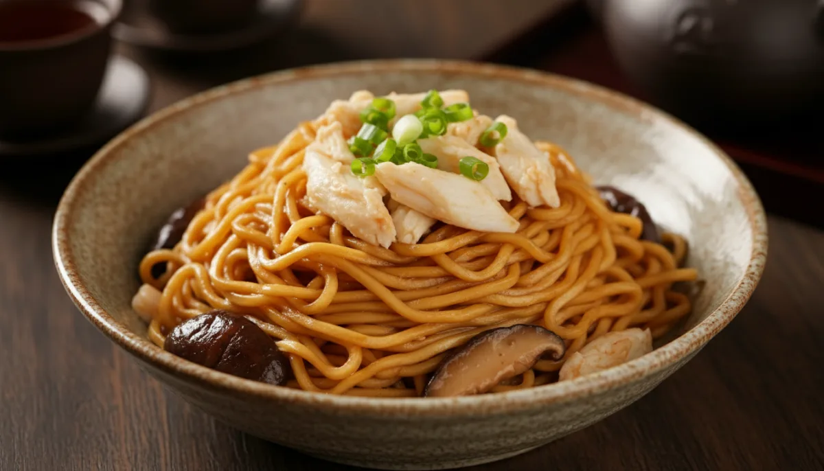 Braised E-fu Noodles with Crab and Mushrooms (Hong Kong Style)