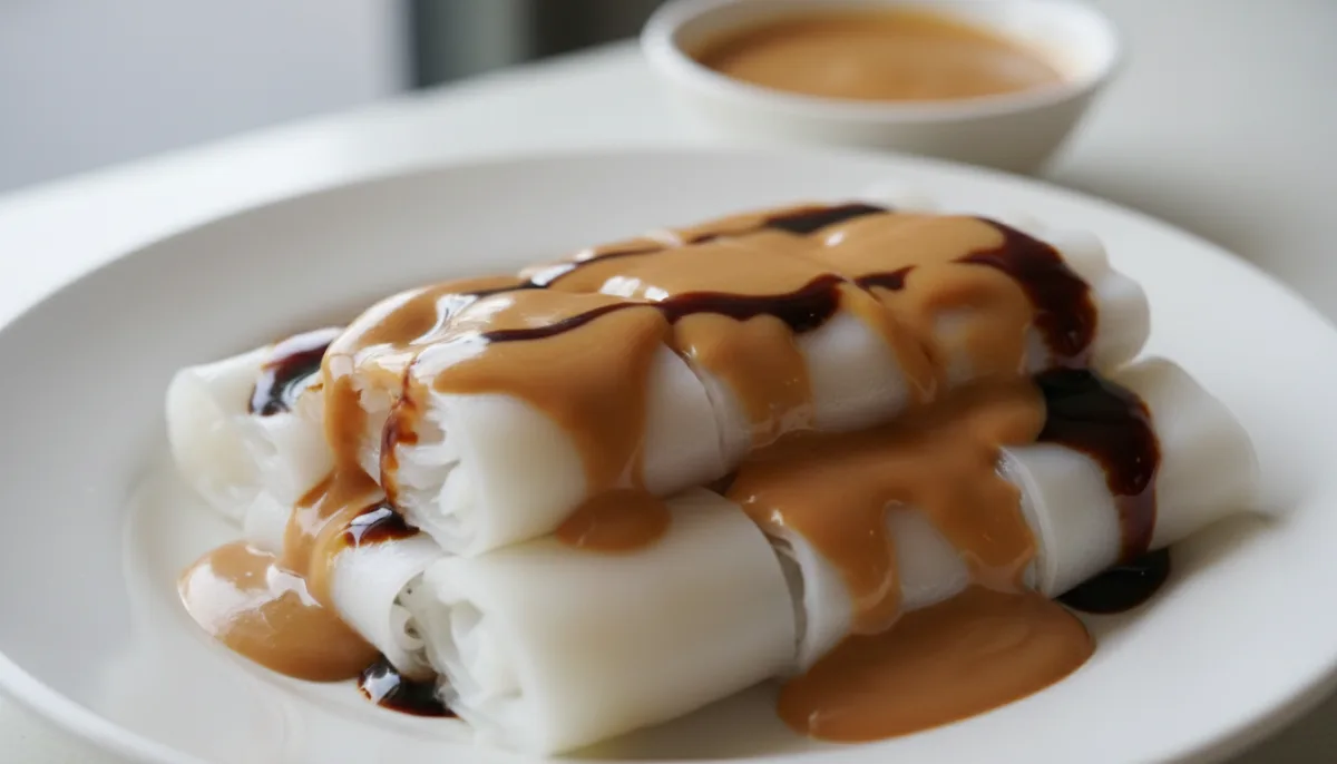 Cheong Fun Hong Kong me Salcë Kikiriku dhe Hoisin
