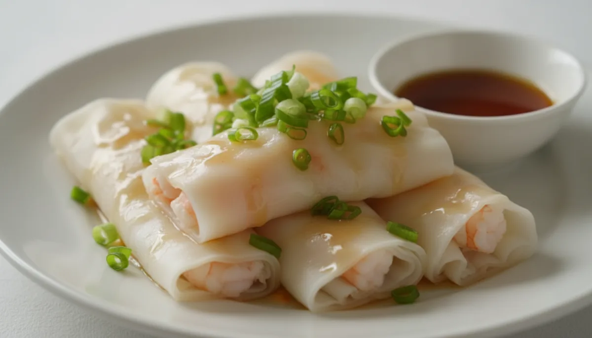 Cheong Fun në Stil Hong Kongu me Karkaleca dhe Qepë të Njoma