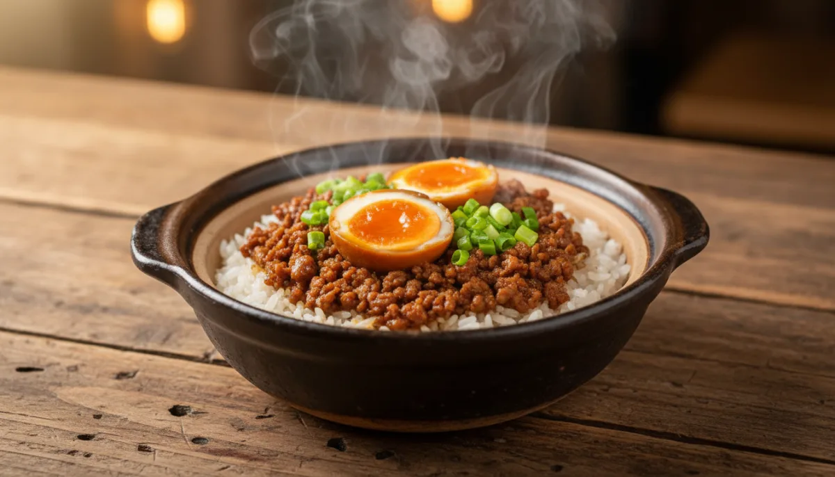 Hong Kong Claypot Rice with Salted Egg Yolk and Savory Pork