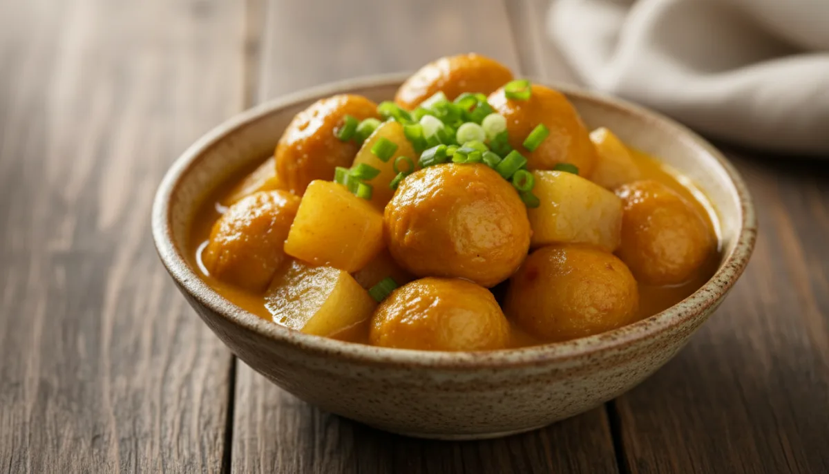 Toptha Peshku me Salcë Kerri dhe Rrepë Daikon, sipas Stilit të Hong Kongut