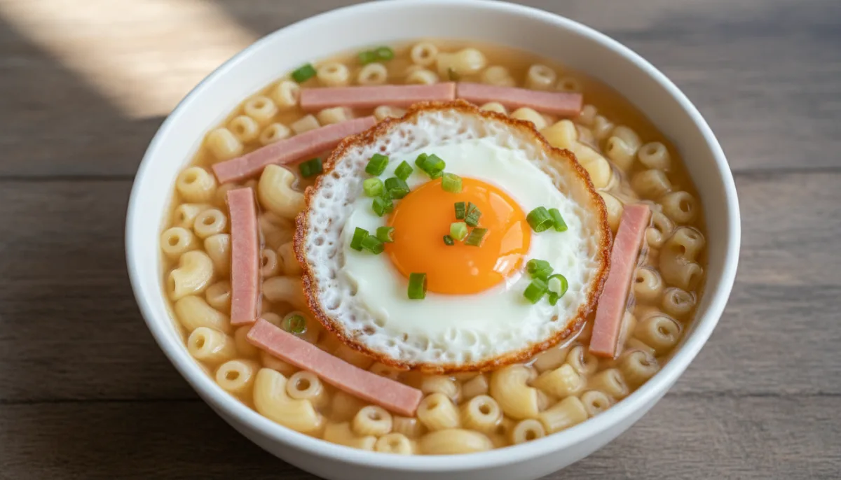 Supë Makaronash në Stil Hong Kongu me Proshutë dhe Vezë të Skuqur