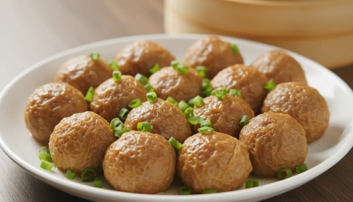 Qofte Viçi të Avulluara në Stil Hong Kongu me Lëkurë Tofu