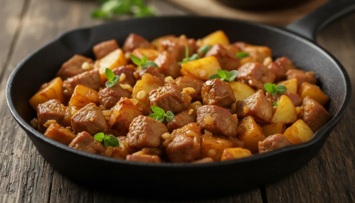 Hungarian Brassói Aprópecsenye: Pork and Potato Stir-fry with Marjoram