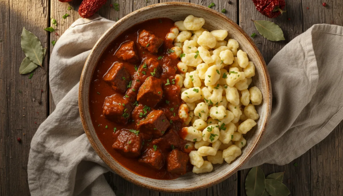 Hungarian Goulash with Nokedli (Egg Noodles)