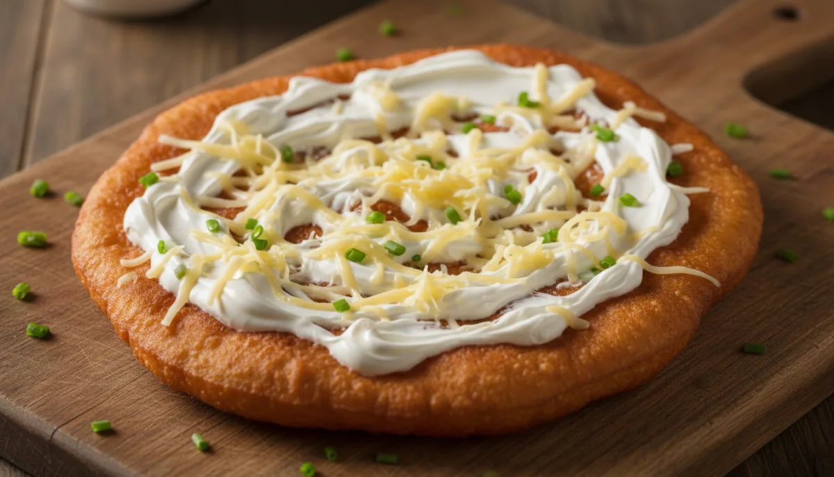 Hungarian Langos with Garlic Sour Cream and Cheese
