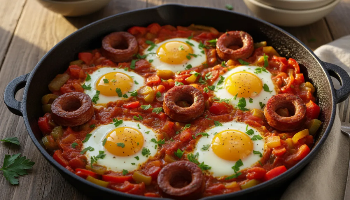 Hearty Hungarian Lecsó with Eggs and Smoked Sausage