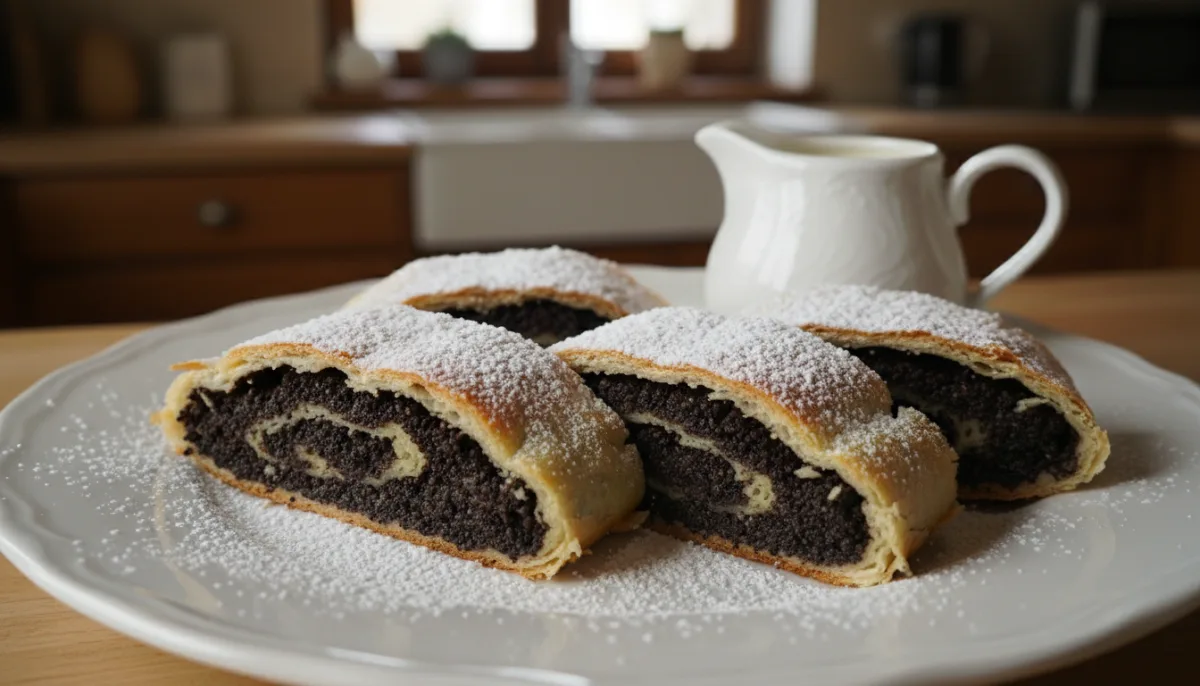 Strudel Húngaro Clásico de Semillas de Amapola (Mákos Rétes) con Salsa de Vainilla