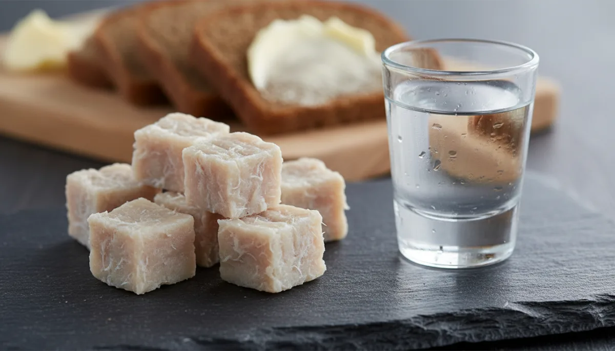 Icelandic Kæstur Hákarl (Fermented Shark) with Brennivín