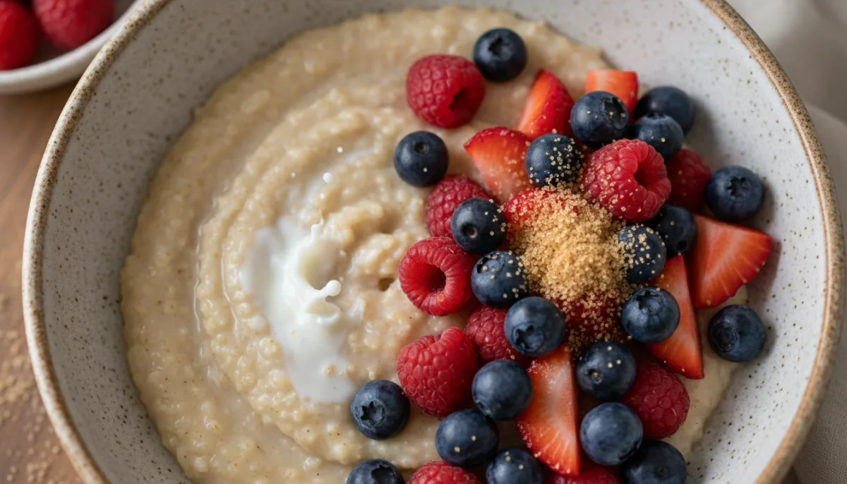 Icelandic Oatmeal Porridge (Hafragrautur) with Berries and Brown Sugar
