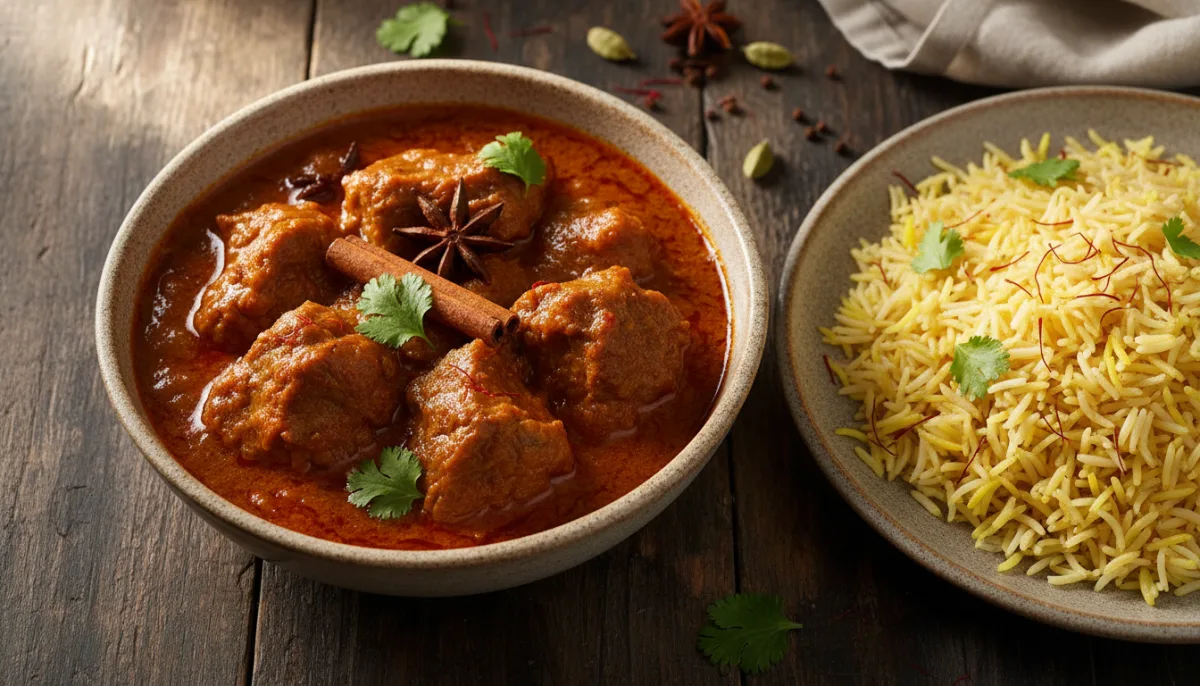 Rogan Josh d'Agneau Indien au Riz au Safran