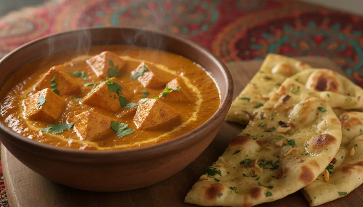 Curry de Paneer au Beurre à l'Indienne avec Naan à l'Ail