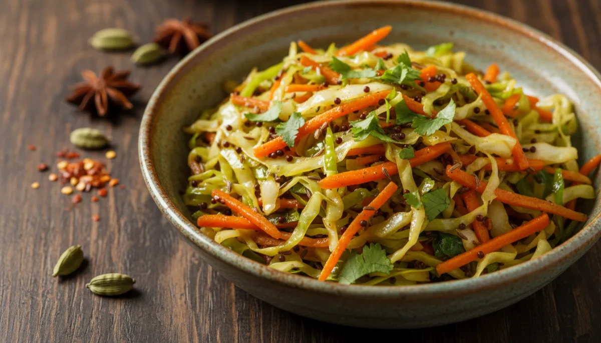 Sauté me Lakër dhe Karota me Erëza Indiane (Band Gobhi Gajar Sabzi)