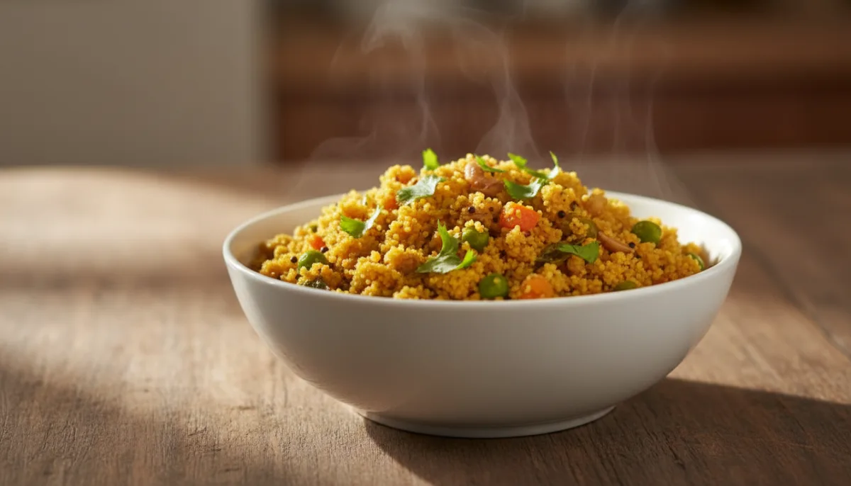 Qullë Semole me Erëza Indiane (Upma)