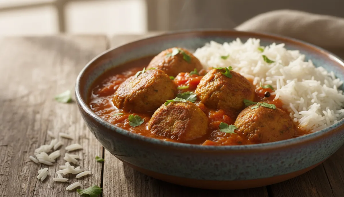 Kofta Kari Indiane me Perime dhe Oriz Basmati